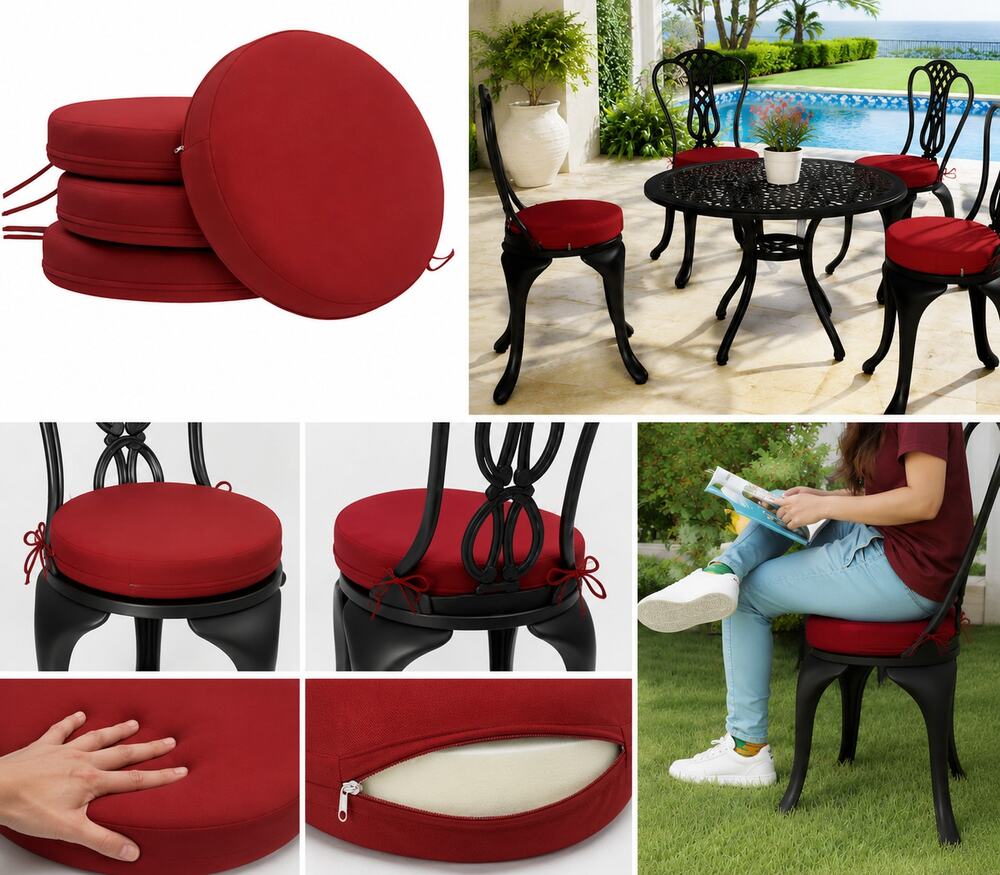 Red Round Patio Chair Cushions – Set of 4
